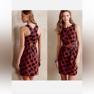 Maeve Anthropologie Dress  Size 0 US Blue‎ Orange Polka Dot Crisscross "…